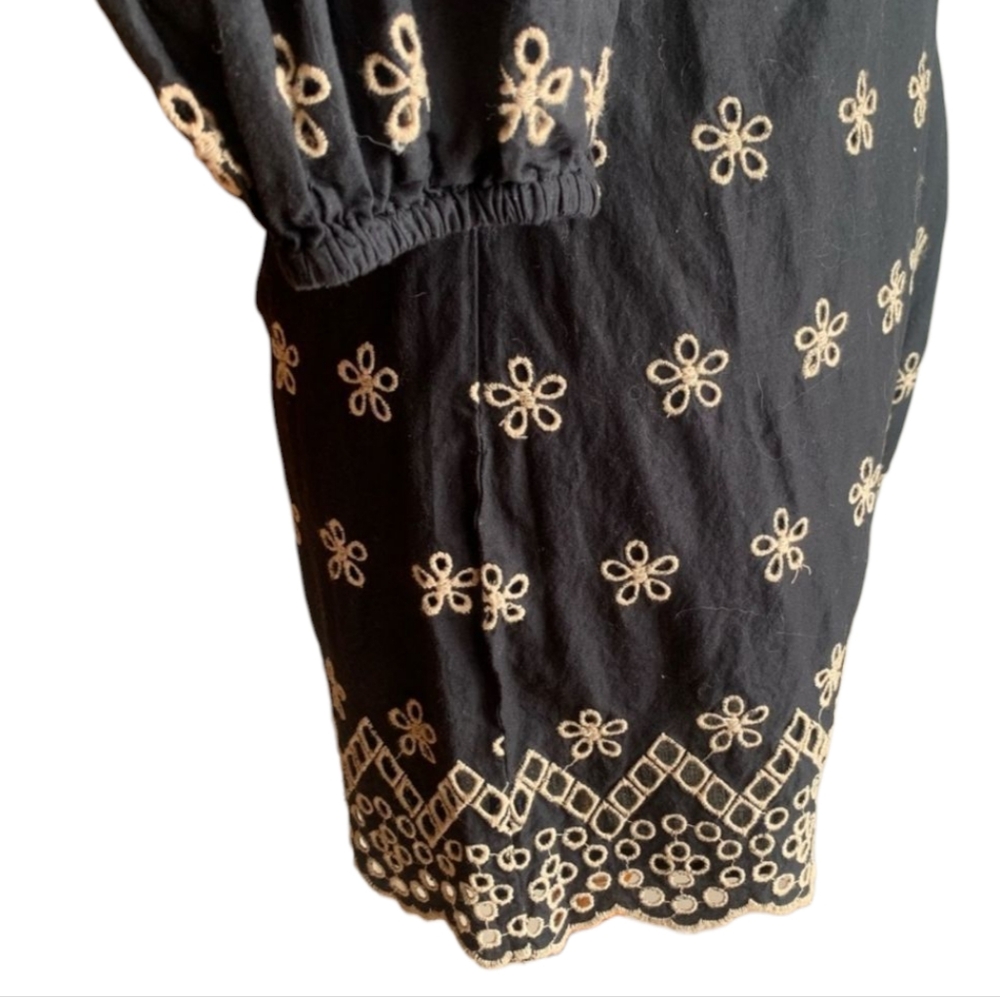 Venus Floral Embroidered Surplice Mini Romper Cream Blk 3/4 Slvs Waist Tie Sz 10 - Picture 7 of 16